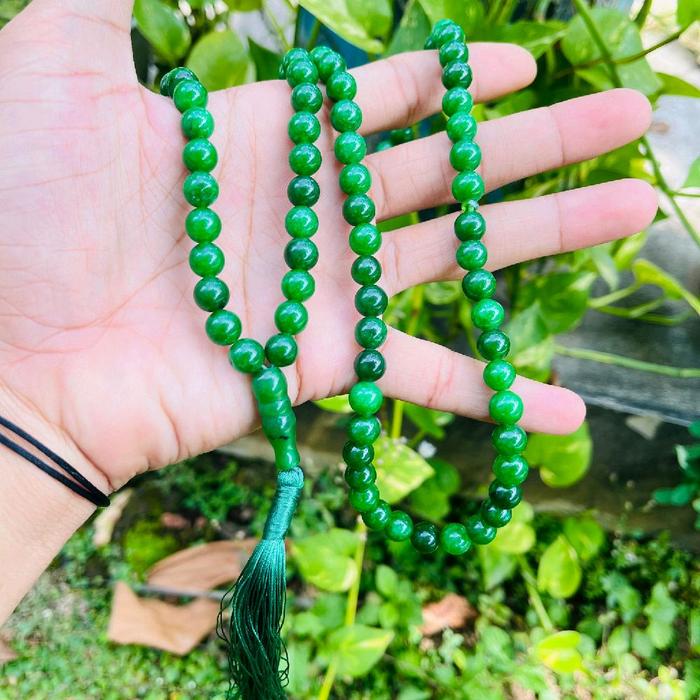 Kalung Tasbih Batu Giok Aceh Pria & Wanita Hijau Alami Original Bersertifikat Bio Energy Kesehatan F
