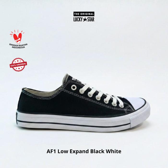 Lucky Star AF1 Low Expand Black White - Sepatu Sneakers Casual Unisex Canvas Shoes Nyaman Untuk Hari
