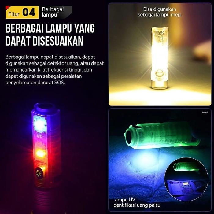 Senter Mini 520A Transparan Senter Lampu Strobo Senter Multifungsi 520 8 Mode Grosir