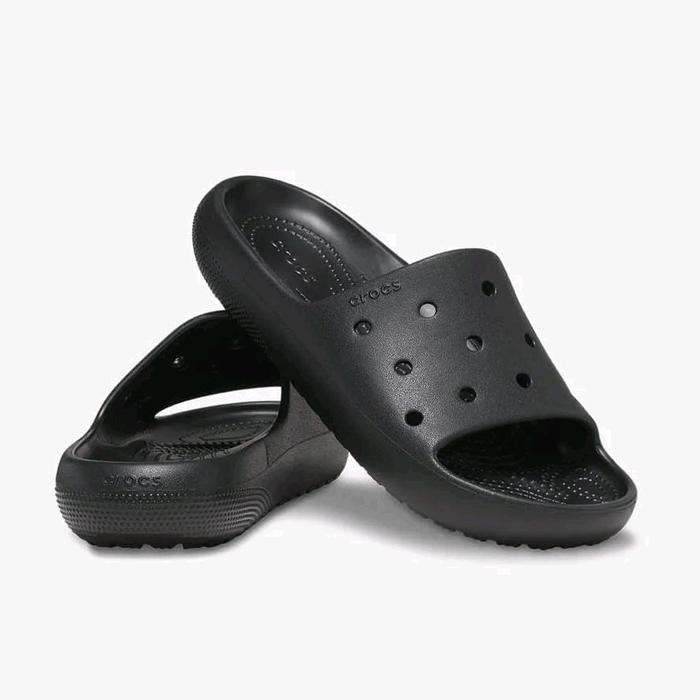 CROCS Men's Clasic Slide V2 Unisex Sandal Slip-On Pria/Wanita Original - Black