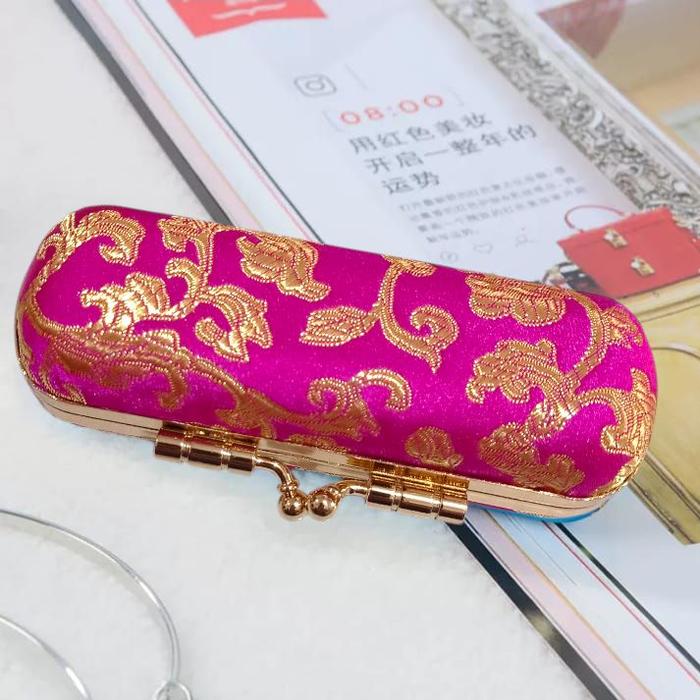 Warna Fuschia Leather case Premium Dompet Penyimpanan Lipstik / perhiasan / asesoris / koin mini