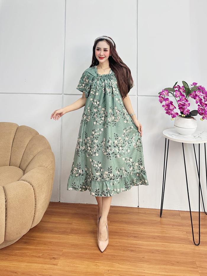 Daster Fuji Andin Pendek Rayon Premium Motif Bunga Sakura Bawah Rempel Kerut Dada Ld 110