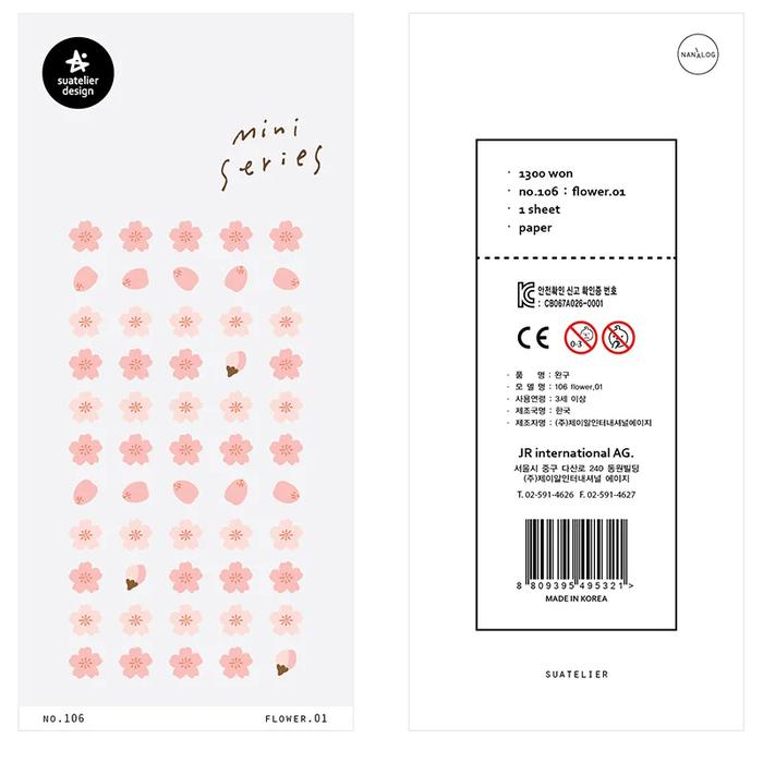 Korean Import Brand Sonia Cute Mini Pink Cherry Sakura Flowers Leaves Paper Sticker Diy Stationery S