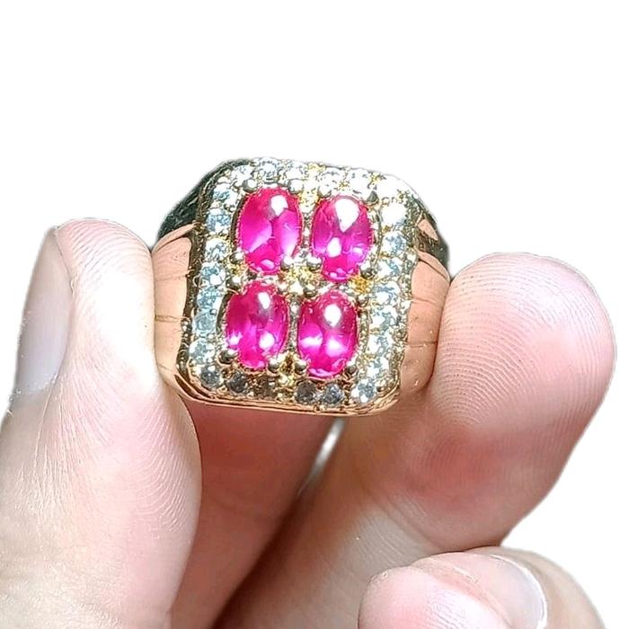 Batu Cincin 4 Mata Merah Siam Ros Pria dan Wanita Kualitas Terbaik Siap Pakai Rings Cocok untuk Pria