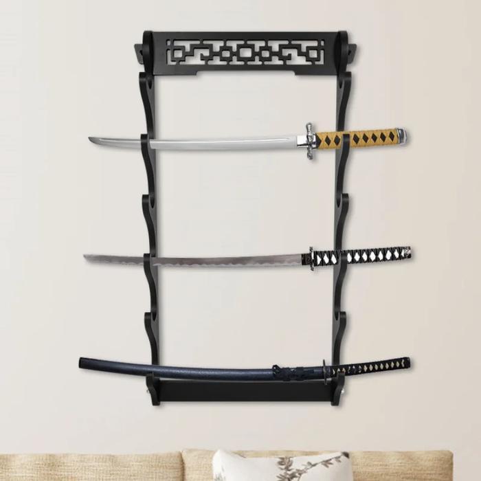Rak Katana 8 Susun Tempel Dinding | Dudukan Pedang Kayu Display Katana Jepang