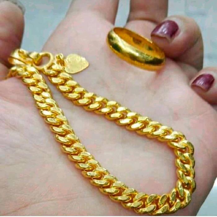Set gelang penang dan cincin lapis emas 24 k persis seperti emas london