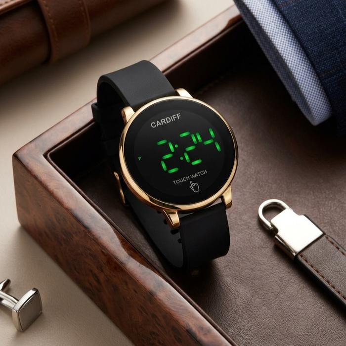 [TANPA BOX] Jam Tangan Unisex Original CARDIFF LED 1842 Rosegold Series Digital Water Resist Tahan A
