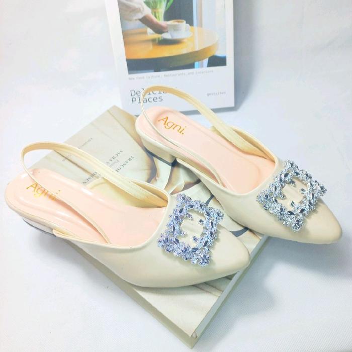 Sepatu Kondangan Edisi Cuci Gudang Sepatu Pesta Wanita bapau Karet Pita kotak silver Hak tahu 3cm cu