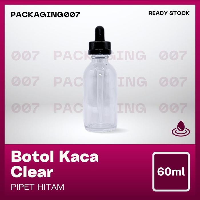 Botol Pipet Kaca 60 ml Clear Childproof Segel - Botol Pipet Serum