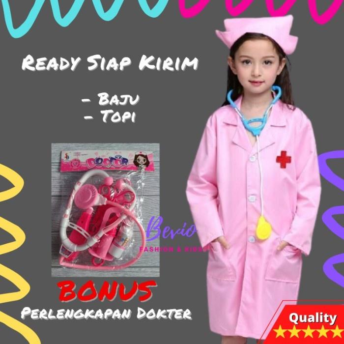 Wijaya N Shop Kostum Dokter Anak Perempuan Pink Baju Seragam Profesi Perawat Suster Cilik Costume Nu