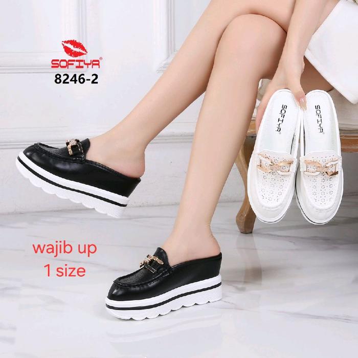 8246-2  sandal wedges import wanita sofiya  original kekinian Shoes Sendal Cewek Putih Selop