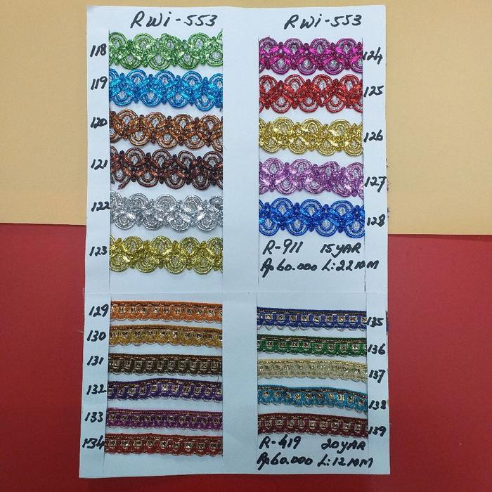 RENDA WARNA WARNI. (RWI-553) Ada 13 CORAK. (126 Pilihan warna) di 6 Foto, Isi per pis 10 yar s/d  22