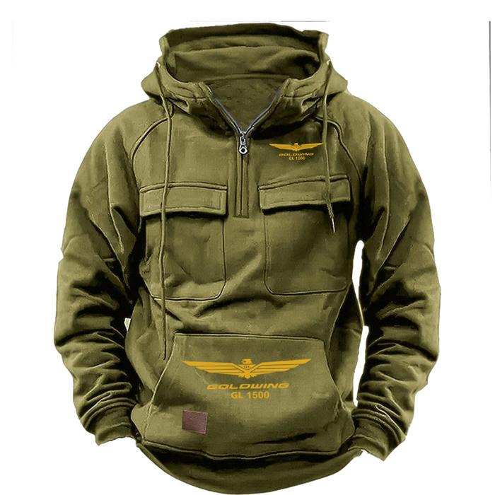 Honda Goldwing Toughman Hoodie Men's Cap Zippered Fleece Thick Loose Insulated American Retro Vintag