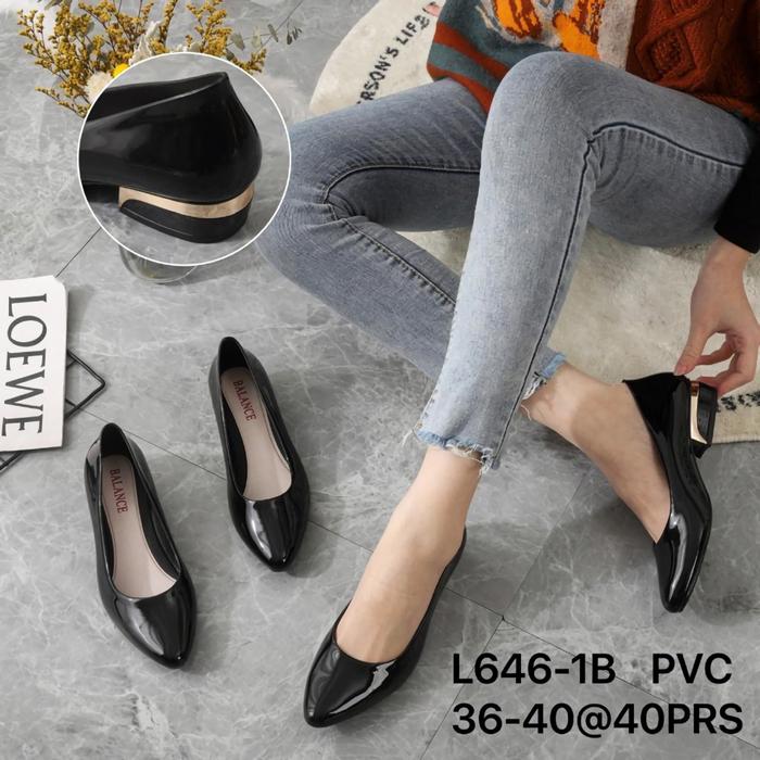 Balance L646-1B Sepatu Kerja Formal Wanita Hitam Glossy Hak/Heels 3cm Bahan Jelly L646-1B