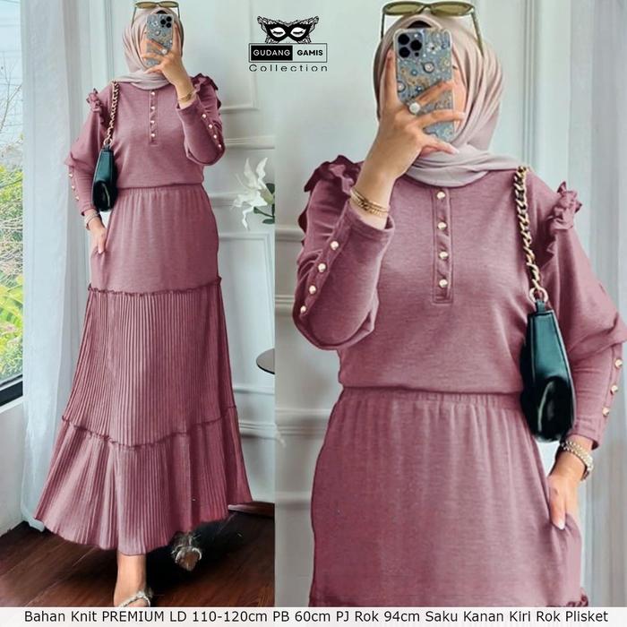 Setelan Rok Rajut Sera Set Bahan Kaos Knit Rajut LD 110-120ccm PJ Rok 94cm LP 100cm Setelan Viral S