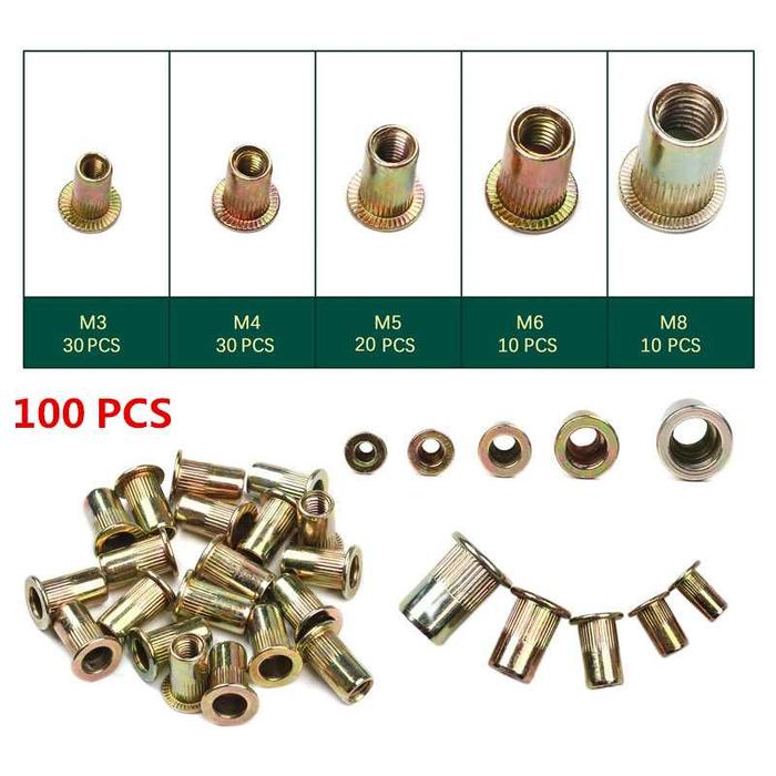 SET RIVET NUT MUR M3 M4 M5 M6 M8 CARBON STEEL 100 PCS - JR10