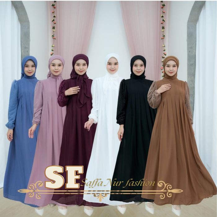 Gamis Keisa Dress 1set/hijab Mix Brukat Rainrob Full tangan Fashion muslim wanita Panjang Lebaran De
