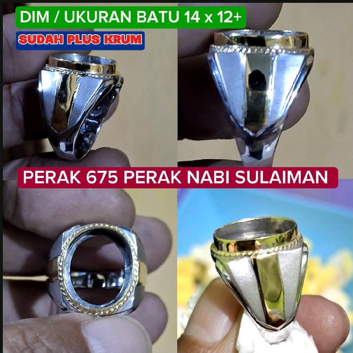 cincin perak plus krum / crhome dim 14 x 12 desain terbaru | akik bacan pirus