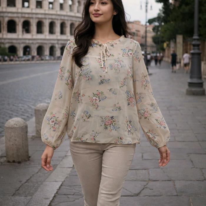 Blouse floral Sifone jersey Korean style Thrift like new