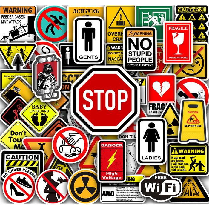 [50PCS] Stiker Peringatan logo Stiker Tahan Gores Decal Kartu Album Custom Vinyl Anti Air- Sticker A