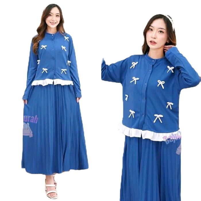 BM Dress Viola WanitaCardigsn Pita Ruffle Dan Dress Plisket Cardigan