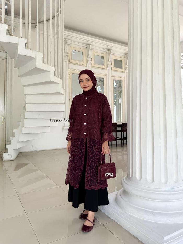 ALUNA BORDIR LACEY TUNIC BY LOCANA LABEL Muslim Wanita Kancing Panjang