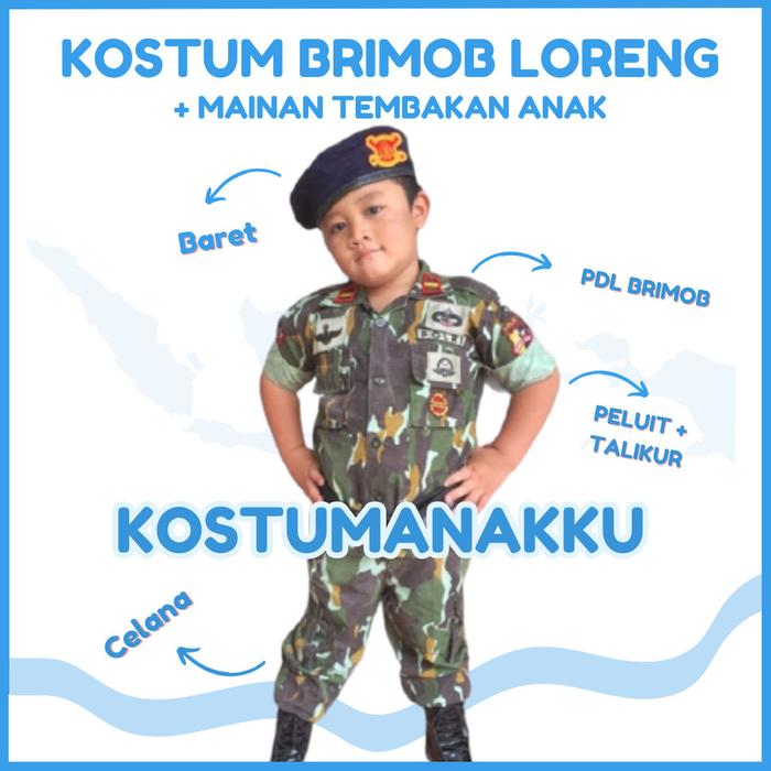 [KOSTUMANAKIMUT] KOSTUM BRIMOB LORENG ANAK LENGKAP MAINAN TEMBAKAN-SERAGAM POLISI BRIMOB LORENG ANAK