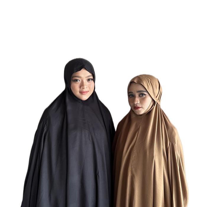 Dhuha pray set, mukena potongan mleyot ready warna black dan caramel.