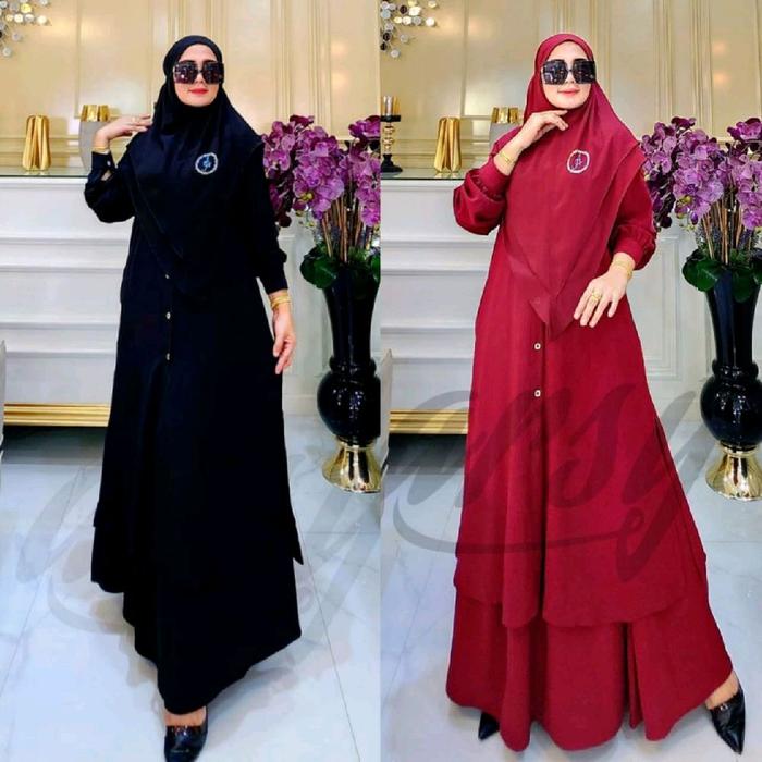 AJYAD SET SYAR’I BY ARSY HIJAB ONE SET 3IN1  ROK TUNIK OUTER KHIMAR BERGO INSTANT SUPER CANTIK ELEGA
