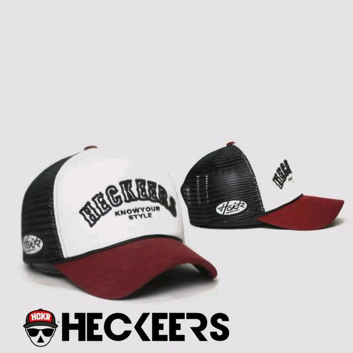 Heckeers PTM Topi Trucker Jaring Pria Kekinian dengan Variasi Bordir Lingkar Kepala 55-60Cm Tinggi 1