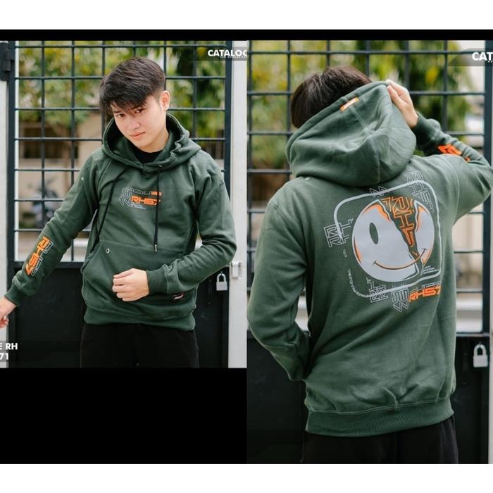 Jaket Hoodie Racing Hell RH57 Hijau Smile Fleece Tebal