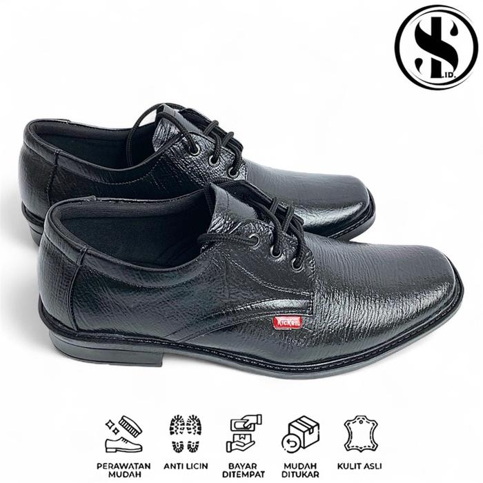 Sepatu Pantofel Kickers Low Tali Kulit 100% Sepatu Kantor Pria Wanita Sepatu Hitam Kerja Fantofel Sh