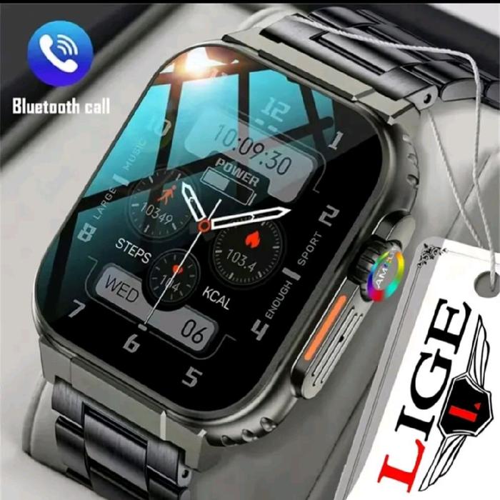 LIGE AMOLED Jam Tangan Pria Pintar Panggilan Bluetooth Gelang Olahraga Tahan Air IP68 Tahan Lama for