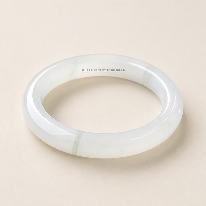Giok Putih White Lotus - Gelang Bangle Giok Asli Grade A