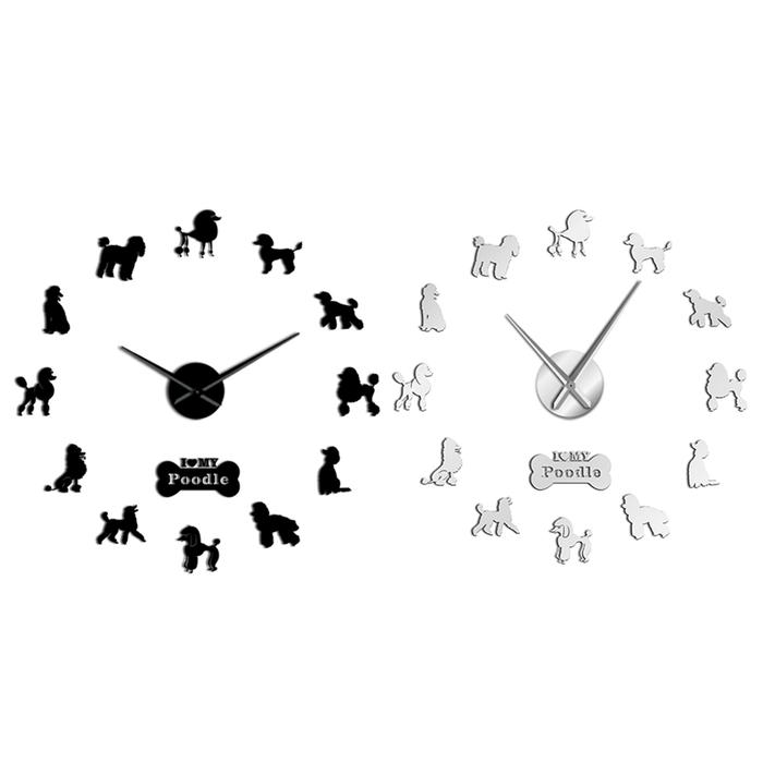 Poodle Big Hand Modern Wall Clock Poodle Dog Diy Giant Wall Clock