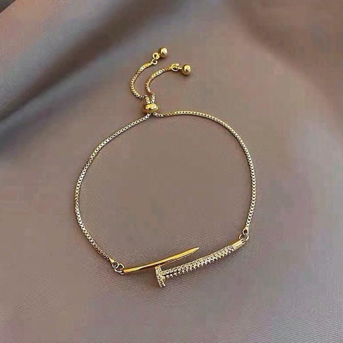 ￼Gelang Serut Titanium Model paku permata Trending Korea Fashion Elegan Style