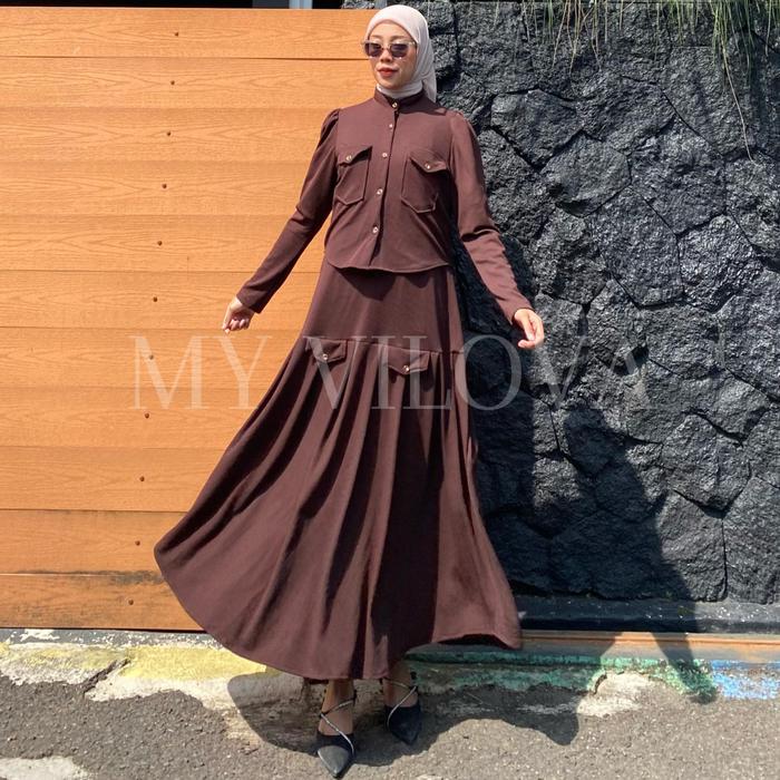 MY VILOVA - SET DRESS LEOLA 2IN1 ( INNER + BLAZER ) ONE SET GAMIS KNIT SET DRESS MAHOGANY SETELAN WA
