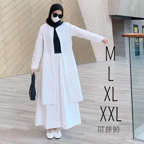 Ready.. Beautyshirt~ AERA ONE SET - Setelan Rok Outer Full Kancing Depan Bahan MAGNOLIA Polos Jumbo 