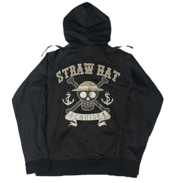 Jaket Hoodie Straw Hat One Peace Original Bordir Muka Belakang Hitam Zipper BNWT (Baru)