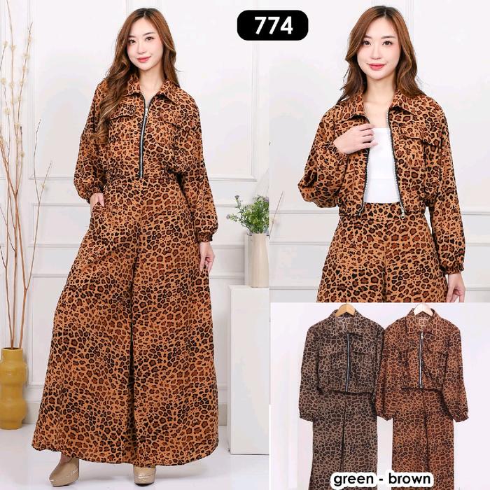 JLC 774 setelan viral coklat dan milo macan celana kulot lebar macan bahan wooopeach premium trendy 
