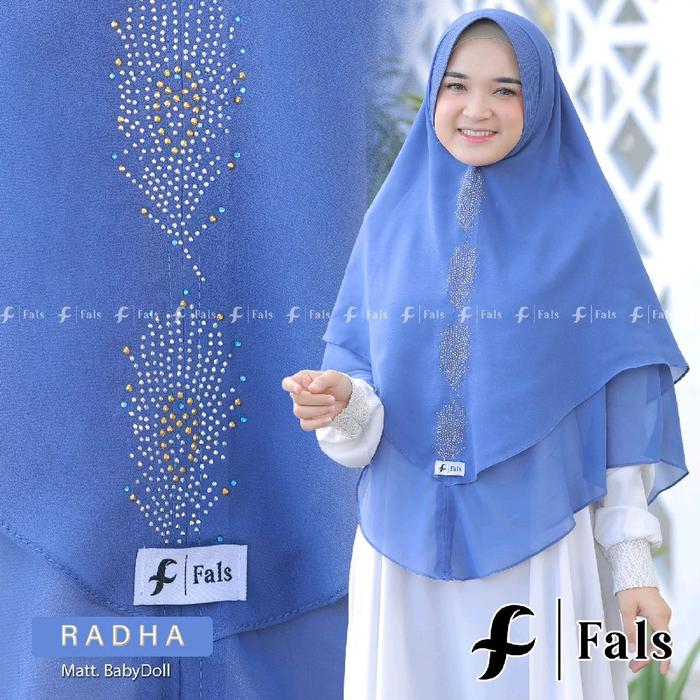 Fals Radha Matt BabyDoll Hijab Biru dengan Hiasan Rhinestone Elegan untuk Tampilan Mewah