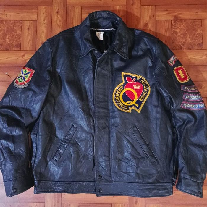 queen university varsity leather jacket vintage not schott vanson  carhartt