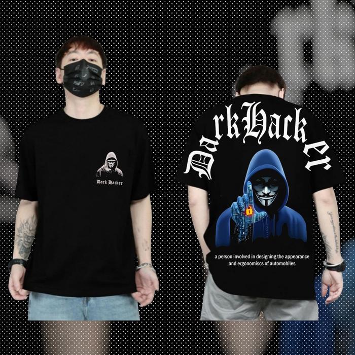 Baju Atasan Kaos T-shirt Pria Distro Motif Dark Hacker Lengan Pendek Katun Dewasa Cowok Keren