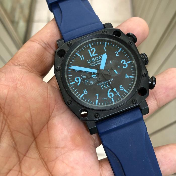 Jam tangan sport pria automatic chronograph water resist rubber strap U boat Watches