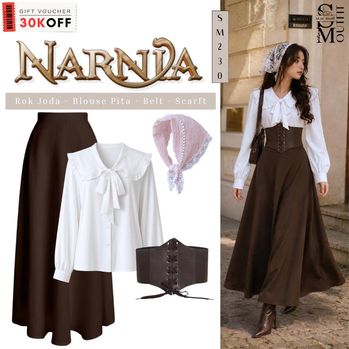 4 in 1 One Set Outfit Yearbook Narnia [ Blouse Pita + Rok Joda + Belt Vintage + Bandana Scarf ] SM23