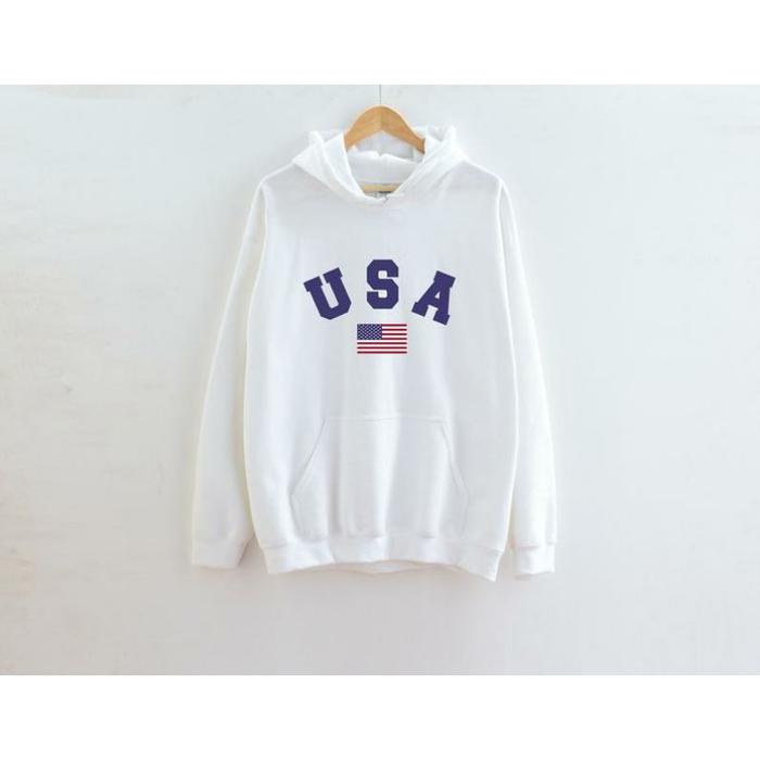 Hoodie USA Flag (bisa custom bendera + 3 inisial negara) Unisex BIG SIZE (S - 6XL) Birthday Gift Ame