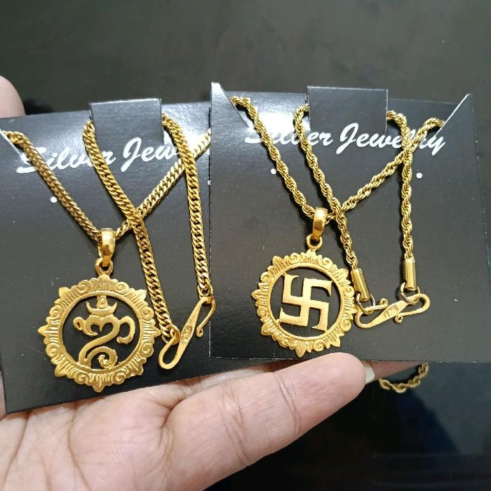 kalung omkara swastika kuningan lapis emas