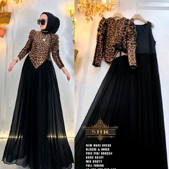 NEW!!!READY MAXI DRESS LANGSING LEOPARD FREE PIN/BROSS 100%ORI SHR