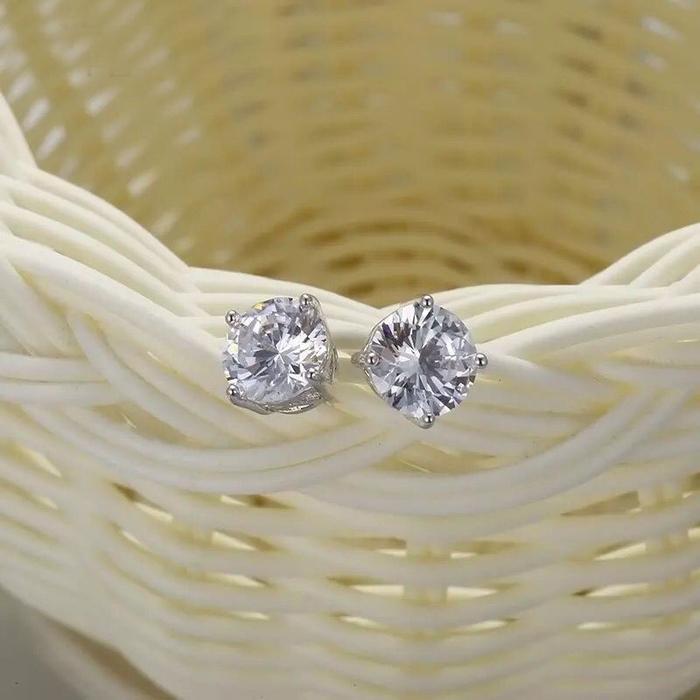 MxGxFam Shiny Round Clear CZ Stud Earrings For Women 4mm / 6mm / 8mm / 10 mm Classic Style AAA+ Cubi