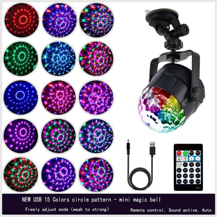 USB Powered 15 Colors RGB Mini Stage Light IR Remote LED Crystal